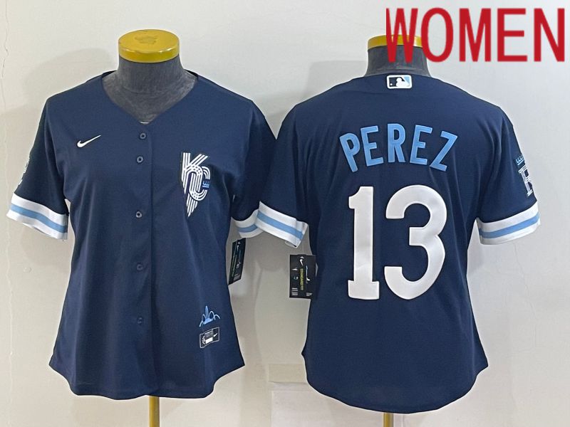 Women Kansas City Royals #13 Perez Blue Game Nike 2022 MLB Jerseys